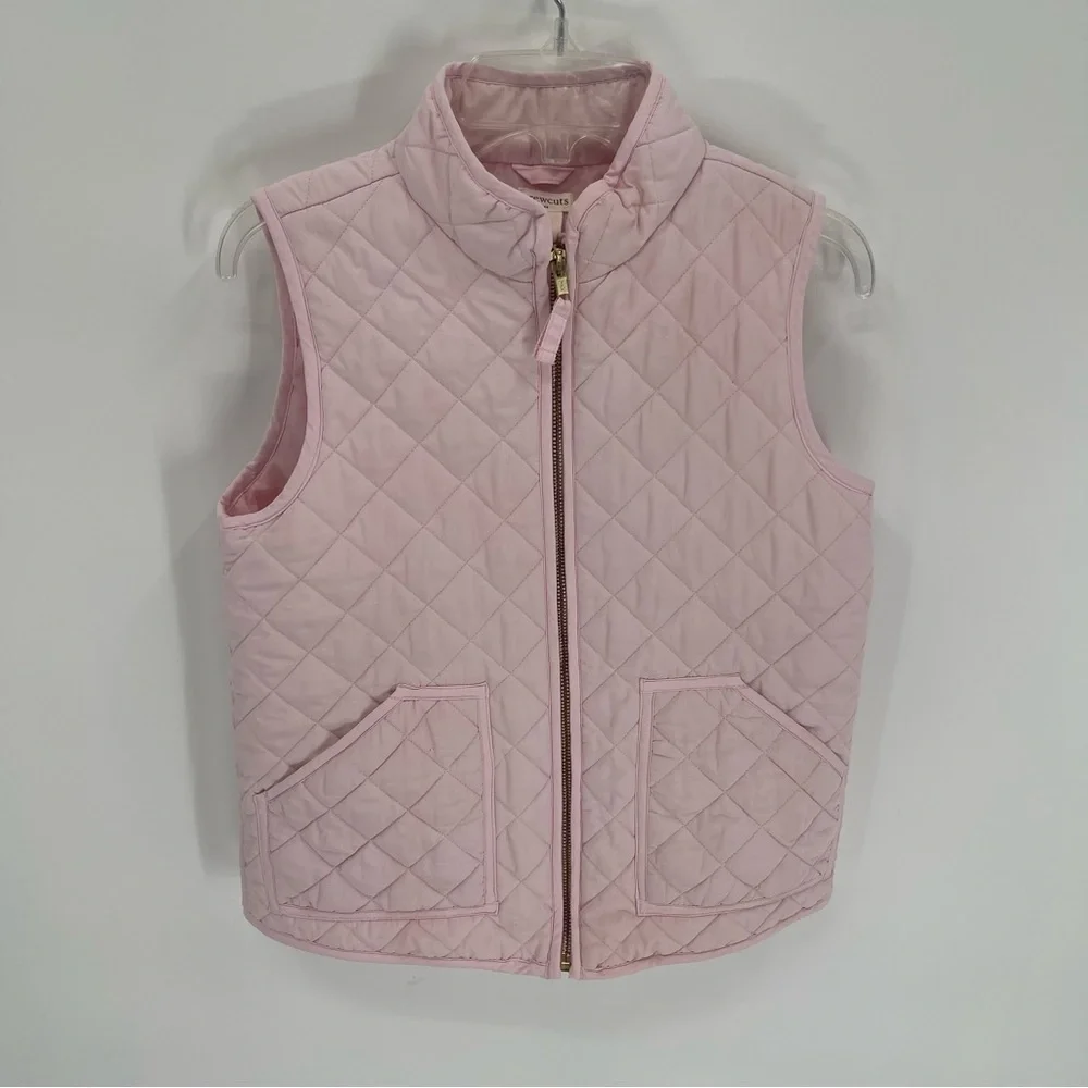 J Crew Crewcuts Girls Pink Quilted Vest Zip Front Size 10 Pockets Sleeveless